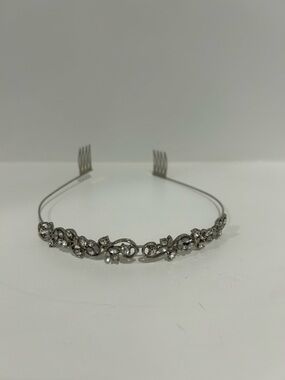 Silver Faux Crystal Rhinestone Floral Headband